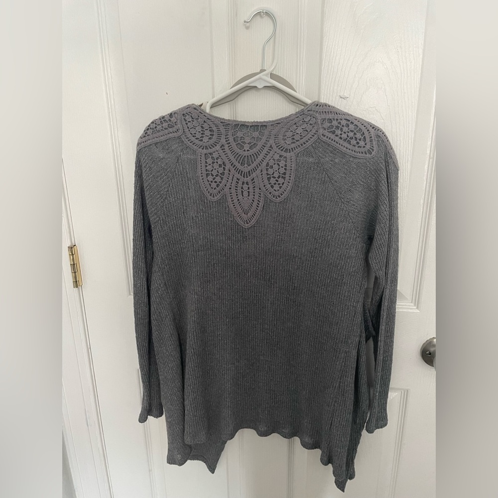 Maurice’s Brand Grey Cardigan with Lace Embellishments
